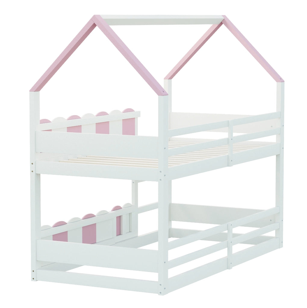 Letto a castello a casetta 90x200 cm bianco e rosa