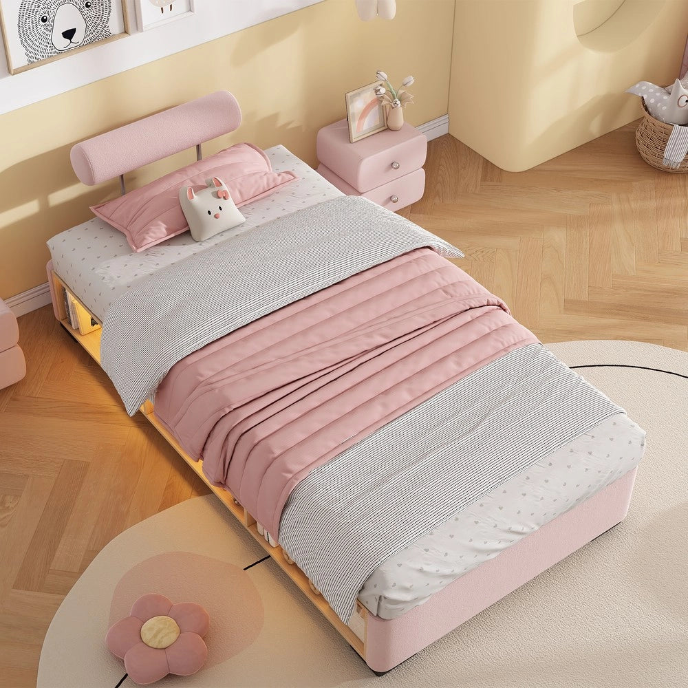 Letto imbottito per bambini ¨C Minimal ¨C rosa, con LED, 90x200 cm