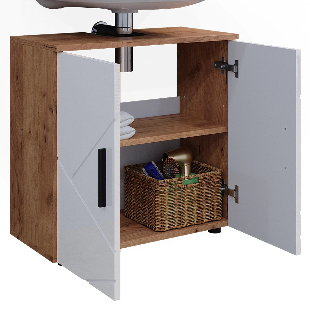 Vicco Mobile sottolavabo per bagno Bianco lucido/oro power oak 60 x 59 cm