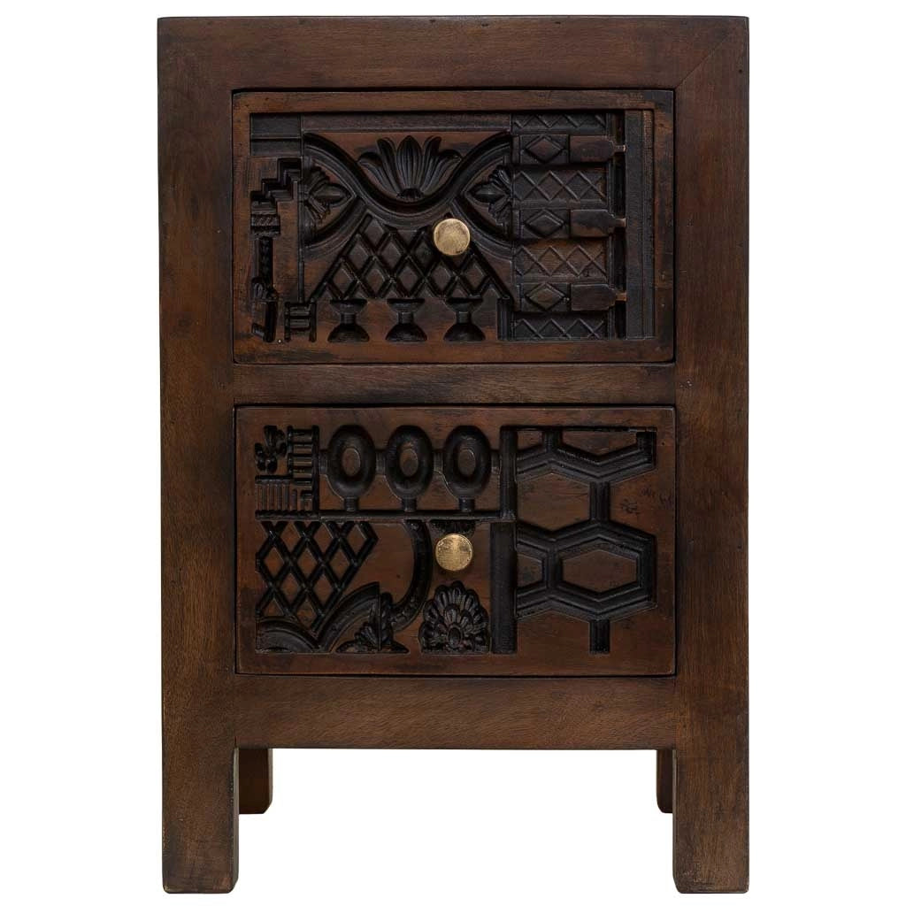 Comodino in legno marrone intagliato a mano 40x35x60h cm