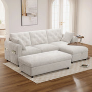 Divano angolare convertibile con chaise longue reversibile e pouf contenitore in velluto beige 219 × 131 × 86 cm