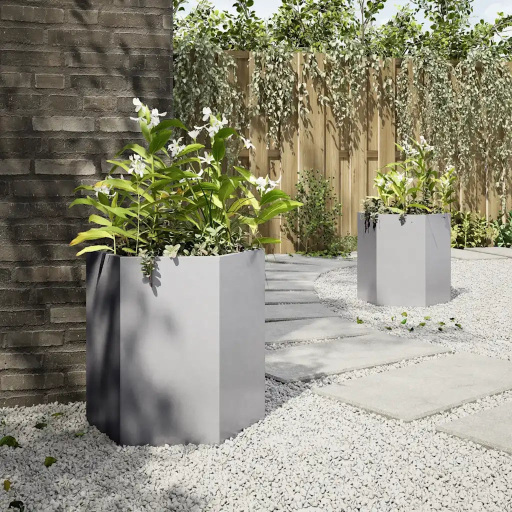 Fioriere da Giardino 2 pz Esagono 46x40x45cm Acciaio Zincato