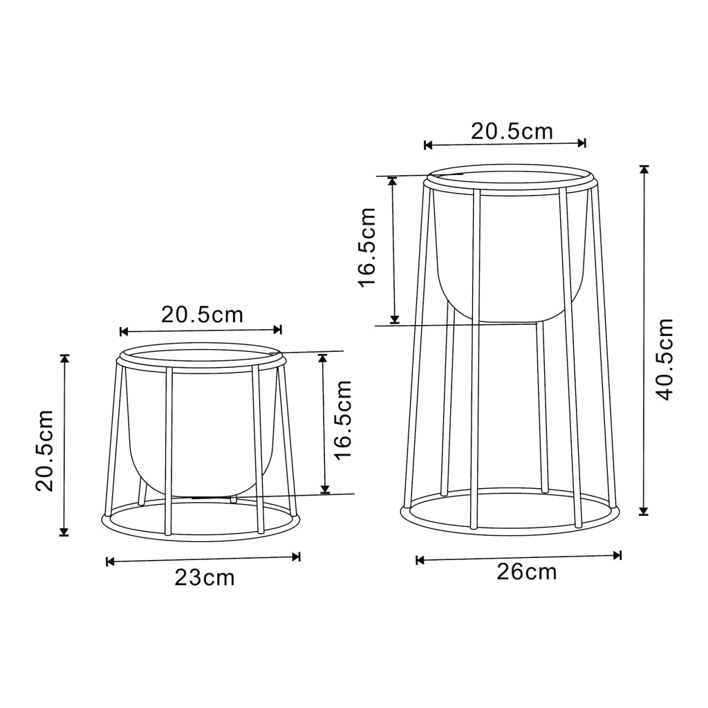 Set di 2 portavasi di varie dimensioni con fioriere in metallo nero 03_0010594