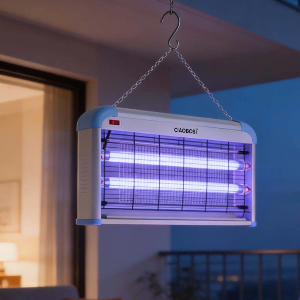 Lampada Elettrica Antizanzare a Doppio Tubo UV 30W da Appendere o da Posare Bianco / Blu Avizar