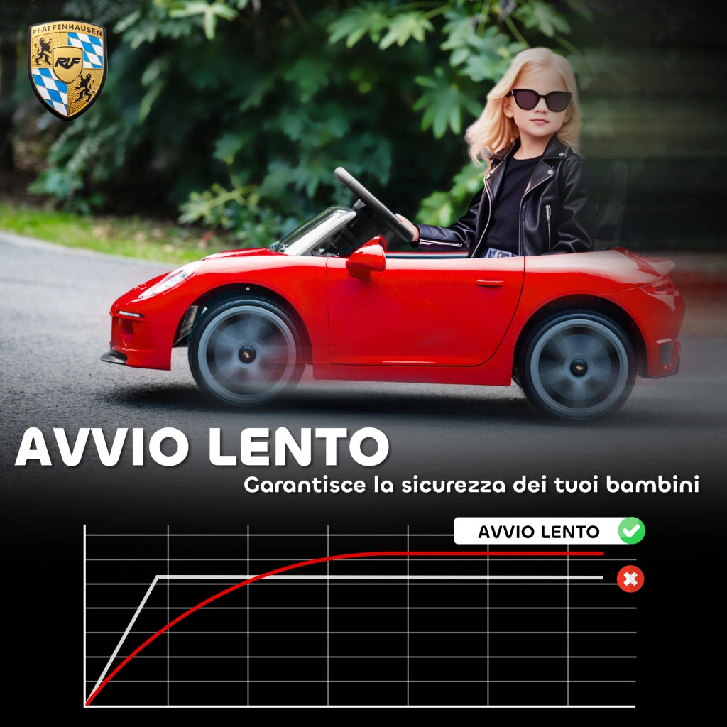 Macchina per Bambini 3-5 Anni con Licenza Ufficiale RUF GT, Telecomando, Cintura di Sicurezza e Musica, Rosso