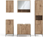 Set di mobili da bagno Eliza, Quercia vichinga, 70 cm, composto da mobile sottolavabo, specchiera, colonna, base media e pensile