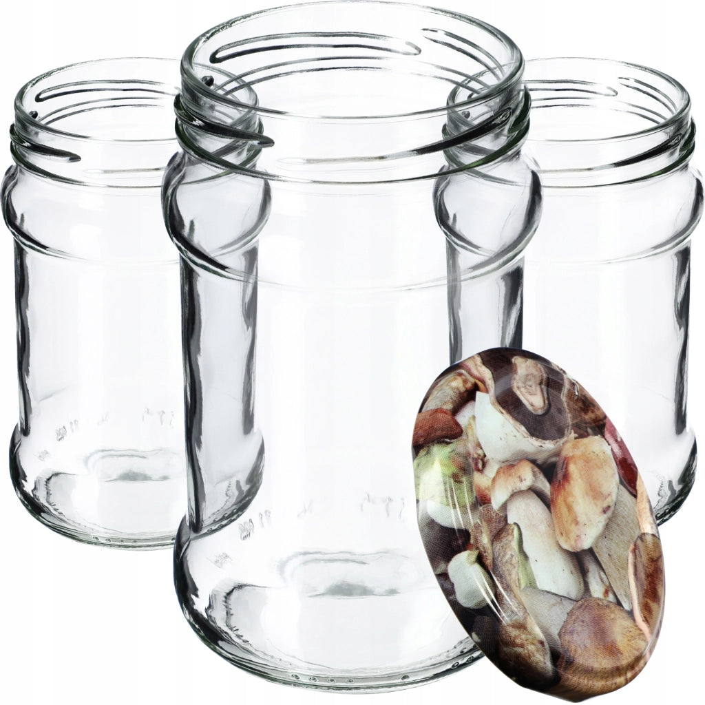 KADAX Seno barattoli per conserve 315ml 50 pezzi 66mm + coperchi "Funghi"