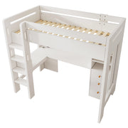 Letto a soppalco Letto Singolo con Scrivania a L; 3 Ripiani; 3 Cassetti e USB e Tipo C; 90 x 200 cm; senza Materasso
