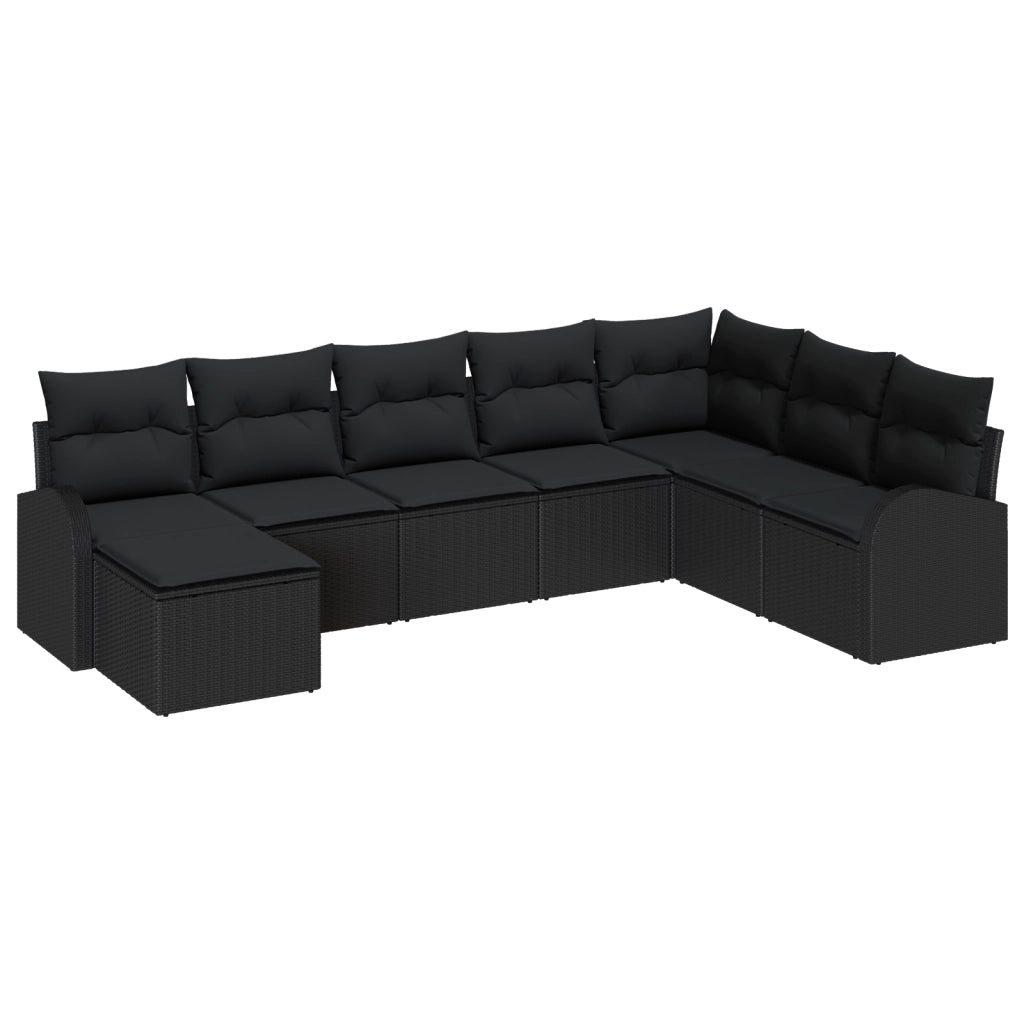 Set Divano da Giardino 8 Pezzi con Cuscini Nero Polyrattan