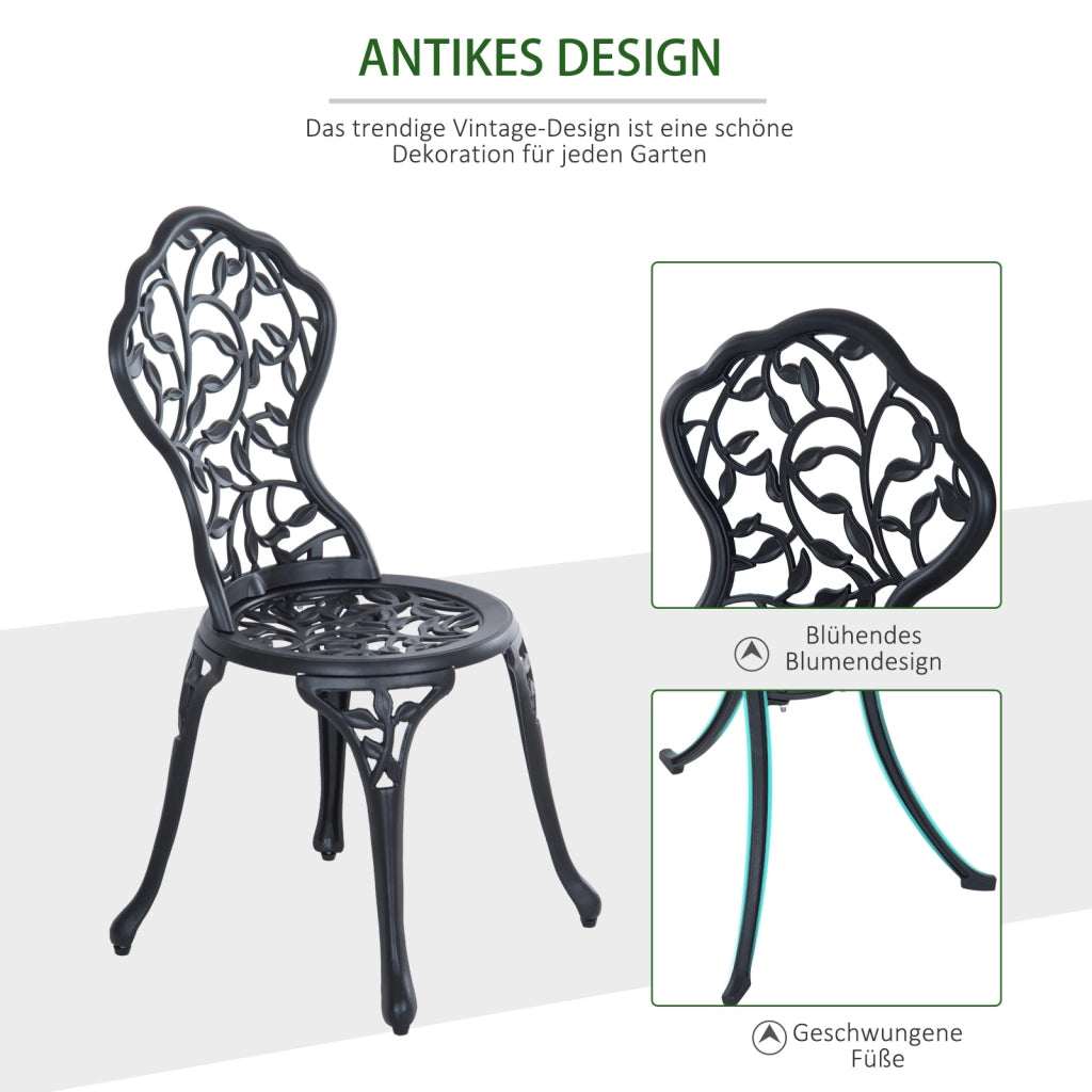Set da bistrot per 2 persone, set di mobili da balcone con tavolino e 2 sedie, nero, ideale per giardino e terrazzo.