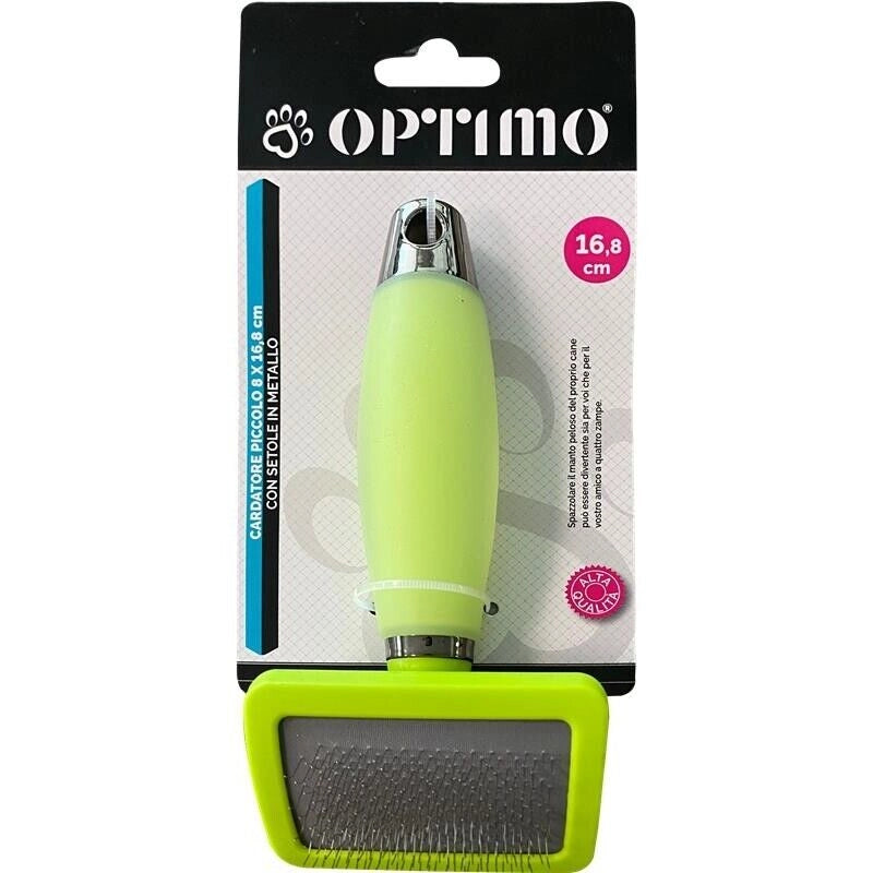 OPTIMO SPAZZOLA PER ANIMALI MANICO IN SILICONE E SETOLE IN METALLO VERDE 16,8 CM