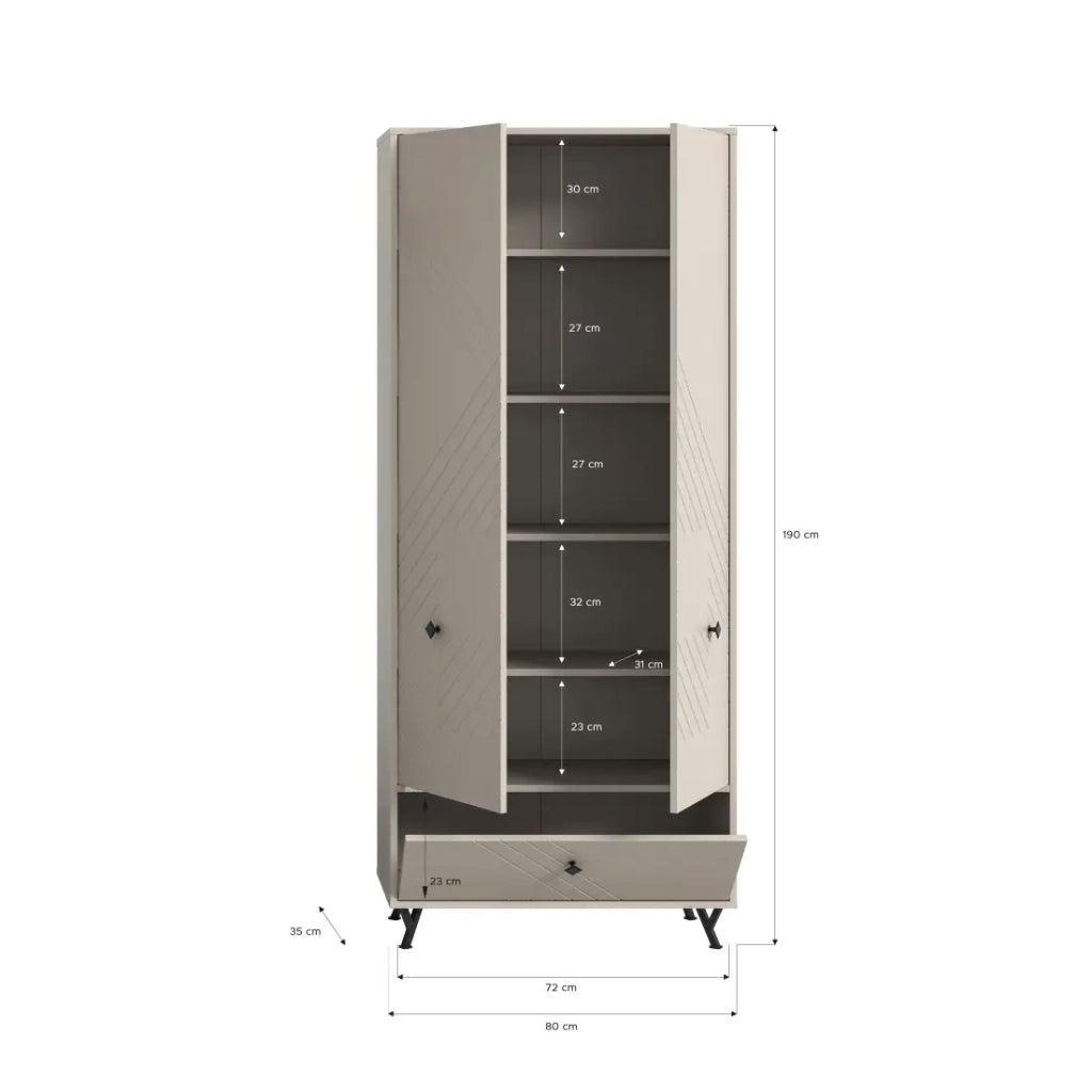 Armadio LUNA – Beige opaco – 3 porte, 6 vani – Da posizionare
