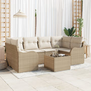 Set di Divani da Giardino  7 Pezzi con Cuscini Beige in Polyrattan