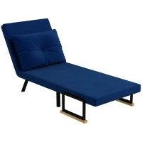 Poltrona Letto 3 in 1 con Schienale Reclinabile e Cuscino, in Tessuto Effetto Velluto, 63x73x81 cm, Blu