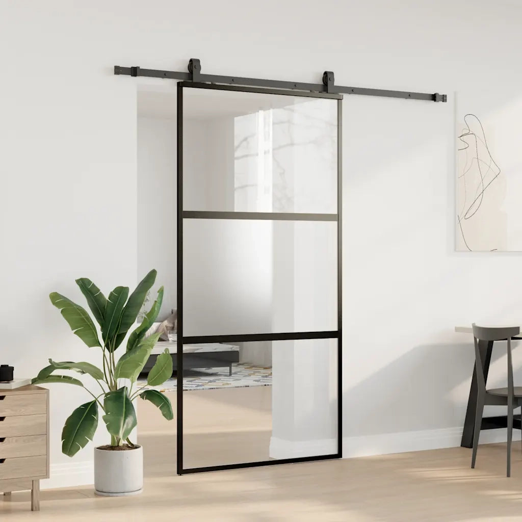 Porta Scorrevole Ferramenta Nera 102,5x205 cm Vetro Temperato