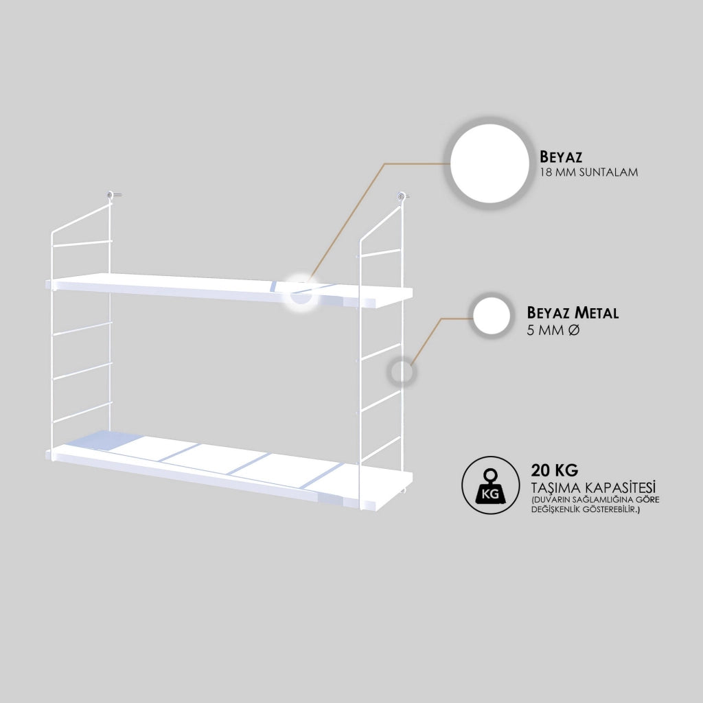 Mensola da parete in legno "Armoni" - 72 x 20 x 58 cm - Bianco