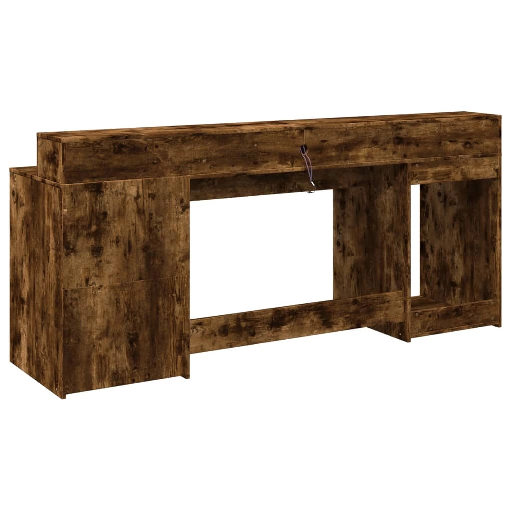 Scrivania da ufficio postazione di lavoro mobile per computer scrivania da studio con luci a LED rovere affumicato 200 x 55 x 91 cm legno ingegnerizzato marrone 02_0023788