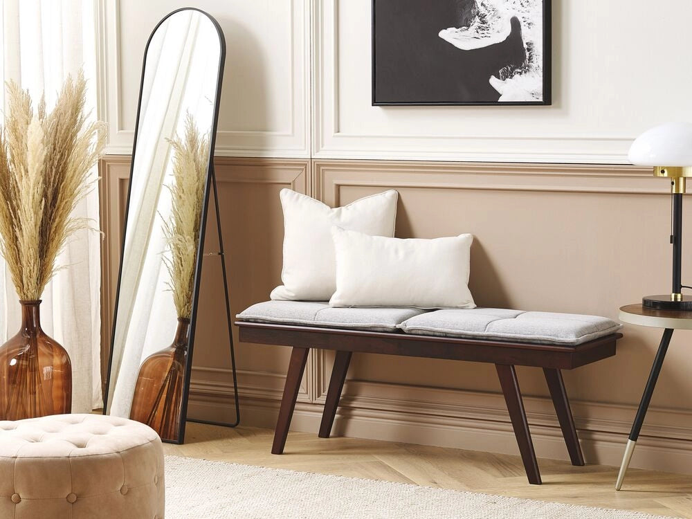 Panca corridoio legno scuro mdf cuscini in poliestere rettangolare retro design classico fondo letto