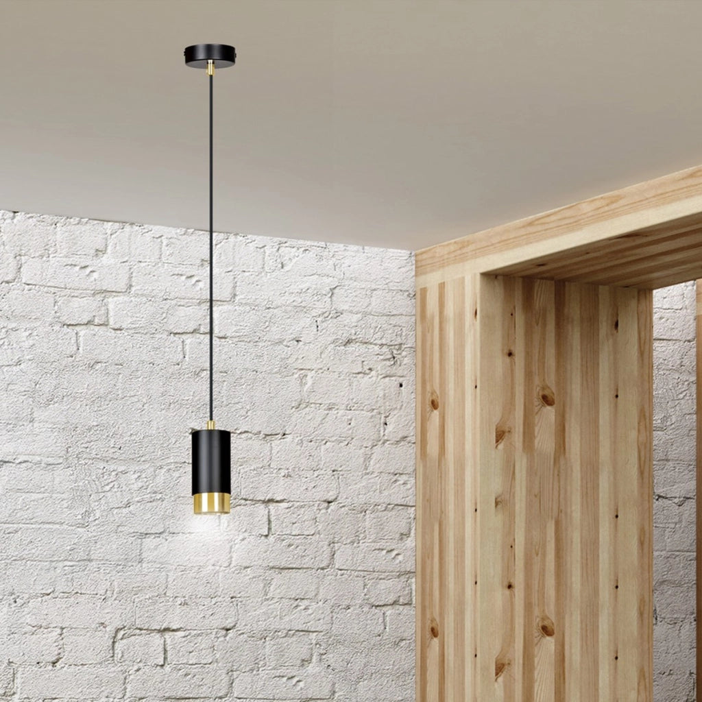 Lampada a sospensione Fumiko in acciaio nero opaco e oro