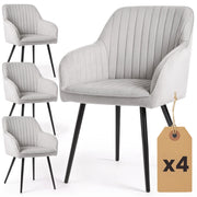 Set di 4 Sedie in velluto con cuciture verticali FLORENCE Grigio gambe nere
