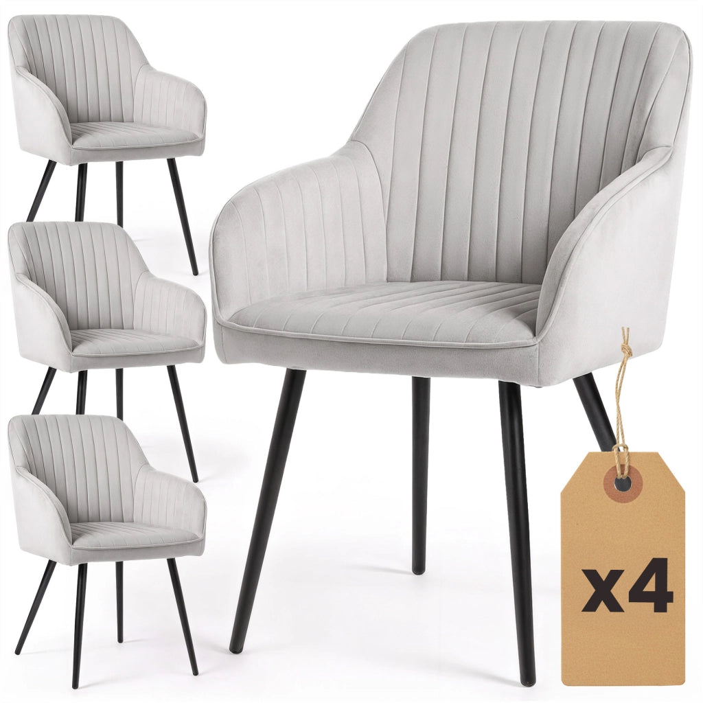 Set di 4 Sedie in velluto con cuciture verticali FLORENCE Grigio gambe nere