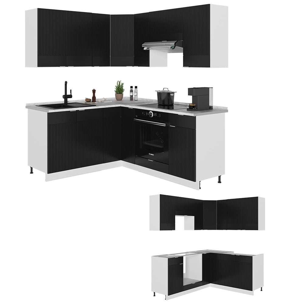 Vicco Cucina angolare completa Nero a righe/bianco 160 x 190 cm , PL Rovere