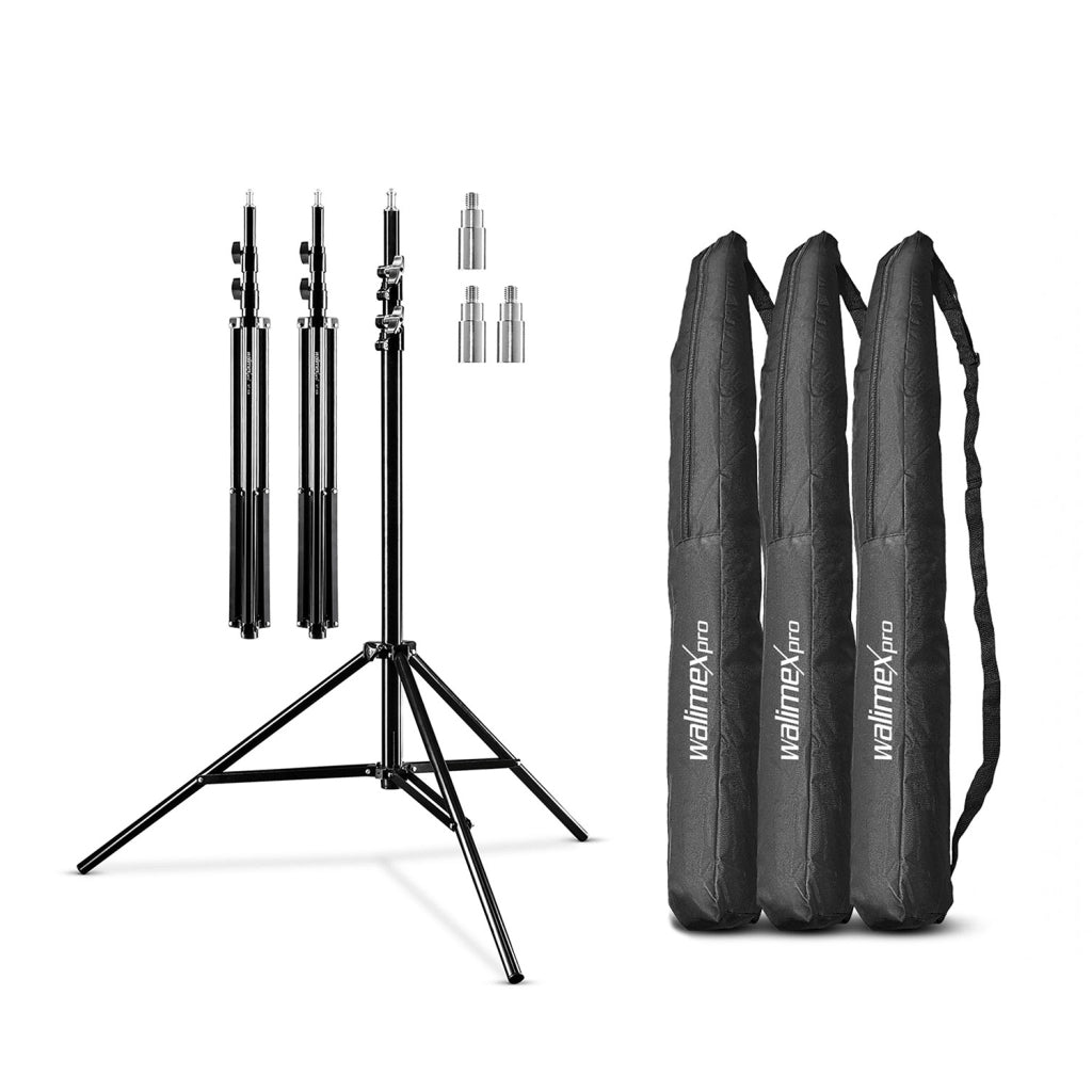 Set 3 stativi per luci WT-806 altezza fino a 256 cm max 6 kg, Cavalletto fotografico per faretti flash e ring light, con adattatore 3/8" e borsa, per foto e video