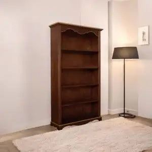 Libreria per soggiorno in legno mod provenzale arte povera noce scuro filo oro
