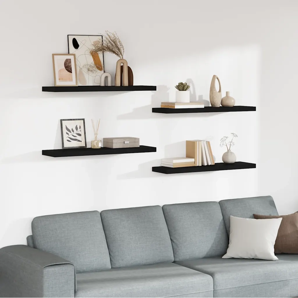 4 pz Scaffali a Parete | Ripiano a parete | Mensole a Parete Neri 90x23,5x3,8 cm in MDF