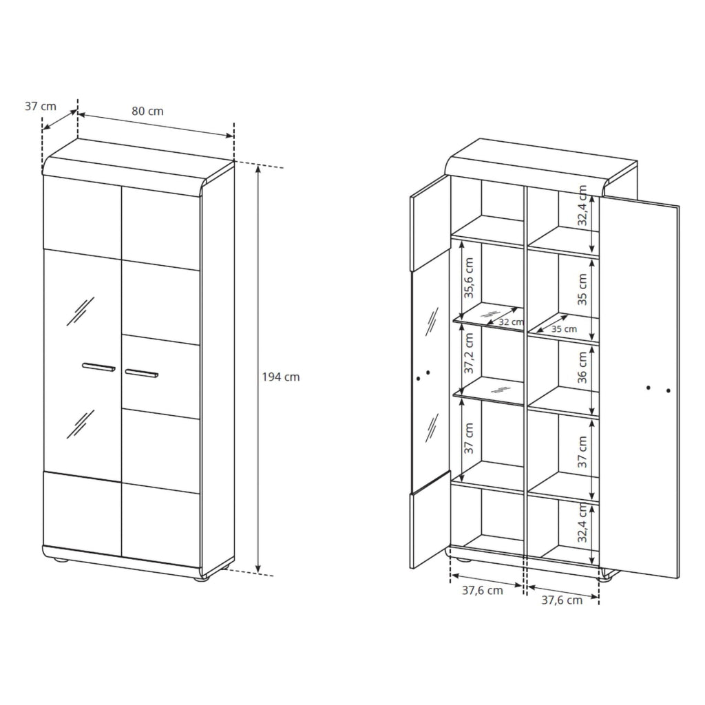 Mobile Espositore Ladara, Vetrina 8 Ripiani, 80x37x194h cm Marrone Rovere
