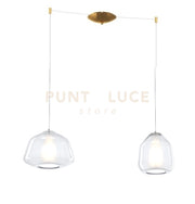 SOSPENSIONE OTTONE SAT. 2 LUCI SPOSTABILE VETRI ALPHA + BETA TRASPARENTI 1176OS-S2 S AB-TR