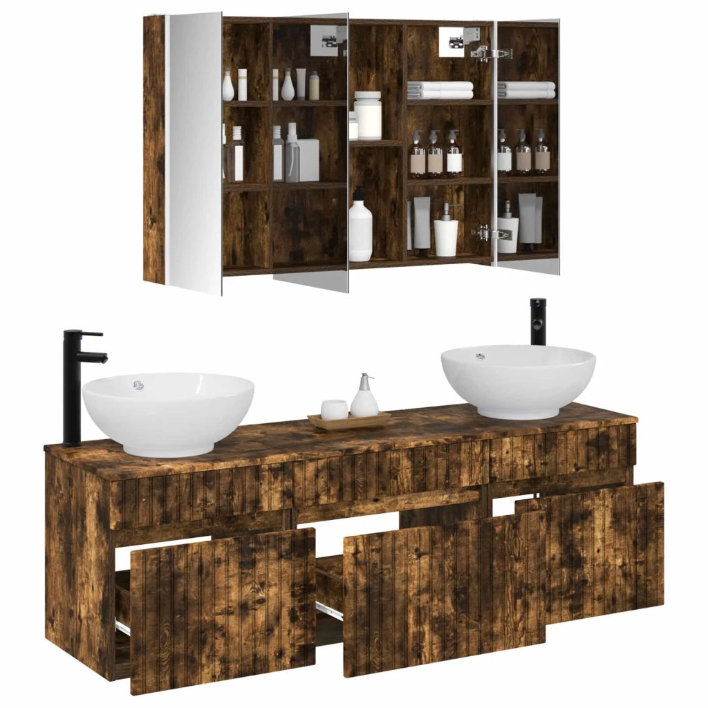 Set di Armadi da Bagno 4 pcs Rovere Fumo 103,5 x 15,5 x 70 cm 3406627