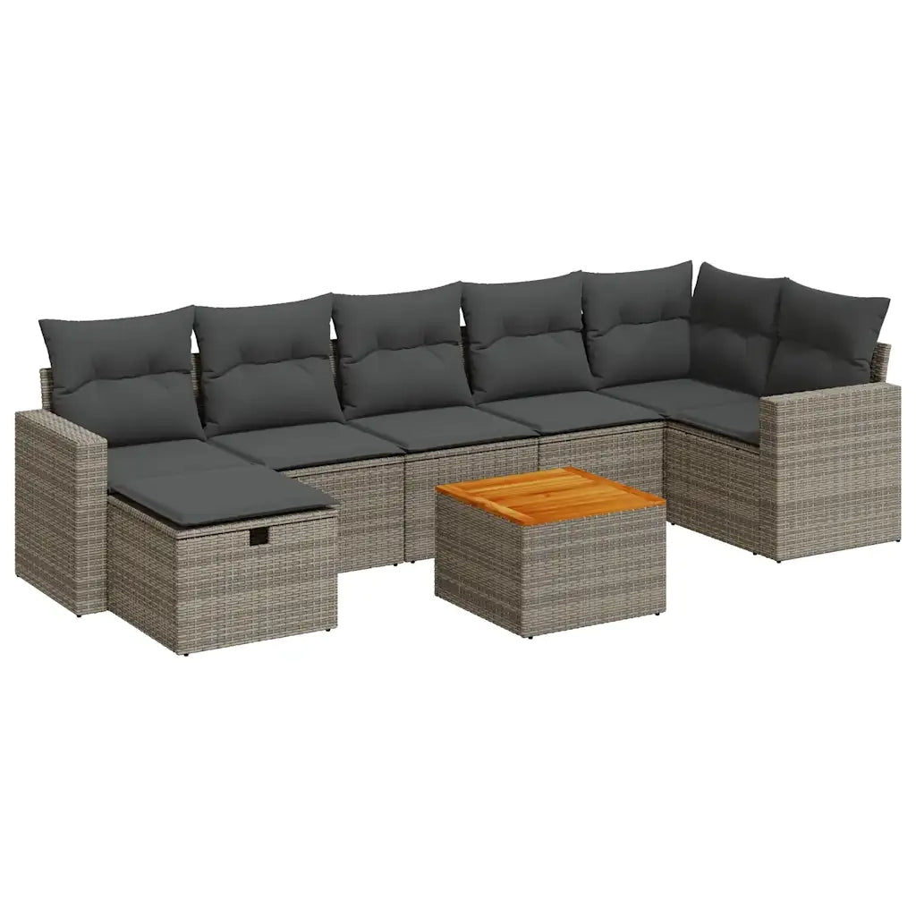 Set Divano da Giardino 8 pz con Cuscini Grigio in Polyrattan