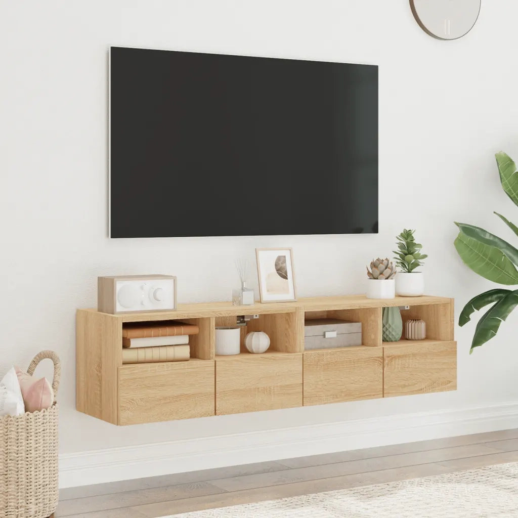 Mobili TV Parete 2pz-Set di 2 Credenza per TV sospesa Rovere Sonoma 60x30x30cm Legno Multistrato