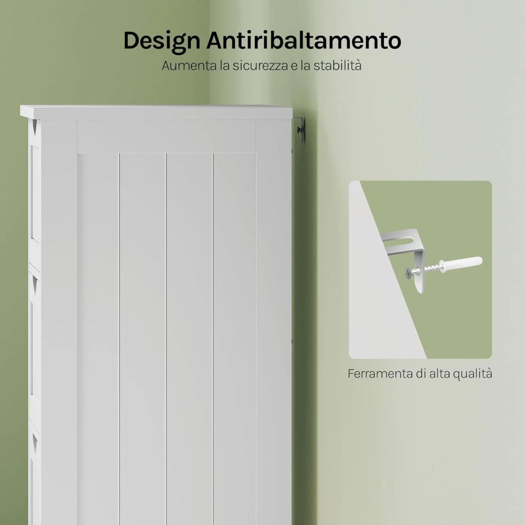 Mobile da Bagno, Mobiletto Bagno Salvaspazio, con 4 Cassetti, 30 x 30 x 82 cm, Armadio Autoportante, per Sala da Pranzo, Cucina, Stile Moderno, Bianco BZS07ws