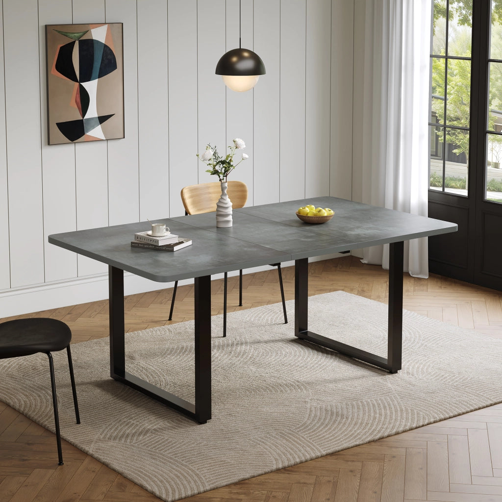 Tavolo da pranzo allungabile a 3 lunghezze 140/180/220x80 cm, grigio, in MDF, per 6-10 persone
