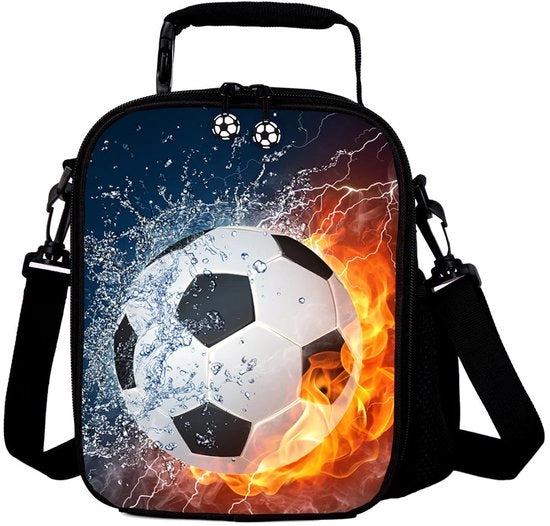 Borse da Packed Lunch, Borsa di Stoccaggio, Borsa Impermeabile Reutilizzabile Portatile, per Ragazzi e Ragazze, Blue Fire Calcio