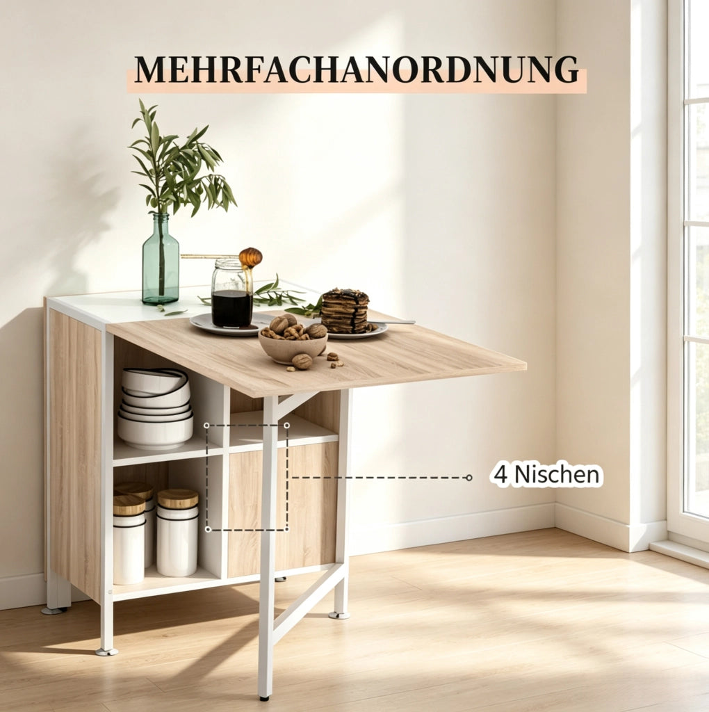 Tavolo da cucina pieghevole in MDF bianco e rovere chiaro