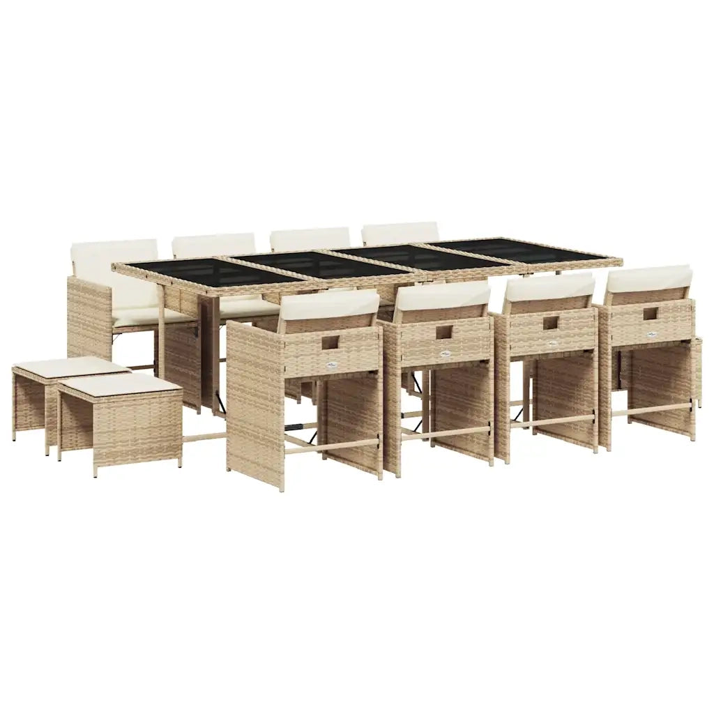Set da Pranzo da Giardino 13 pz con Cuscini Beige in Polyrattan 3211162