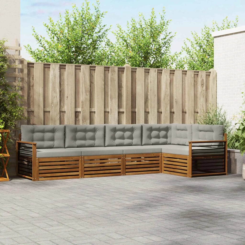 Set di divani da esterno 5 pcs Grigio Naturale e Chiaro