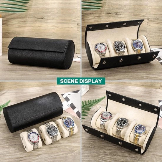 Case in pelle reale - orologio da viaggio - con cuscini rimovibili - design Snag - nero