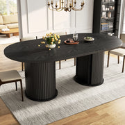 Tavolo allungabile con vano contenitore nascosto in MDF e metallo nero per cucina e sala da pranzo 150-190 × 80 × 75 cm