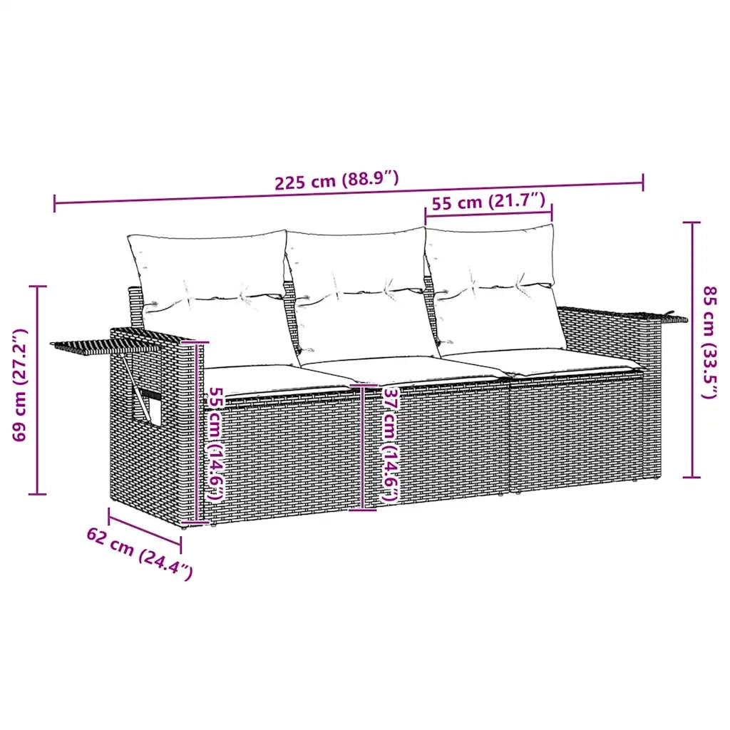 Set Divano da Giardino 3 pz con Cuscini Marrone in Polyrattan 3219862