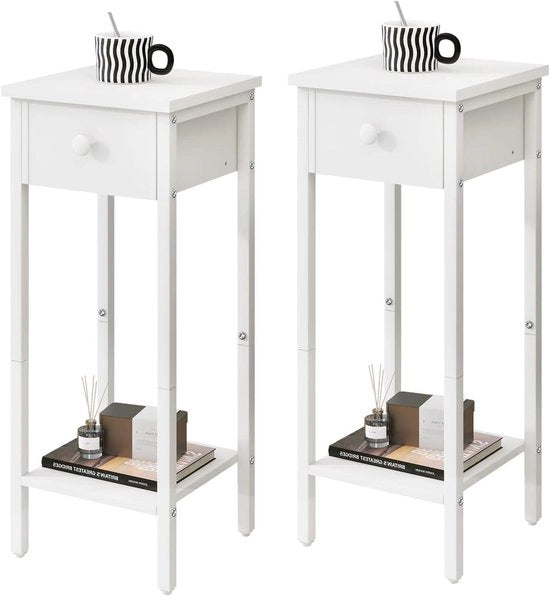 Set di 2 comodini sottili con cassetto e tavolo per telefono - ideale per spazi piccoli 25 x 25 x 70 cm bianco TMJ417W-2