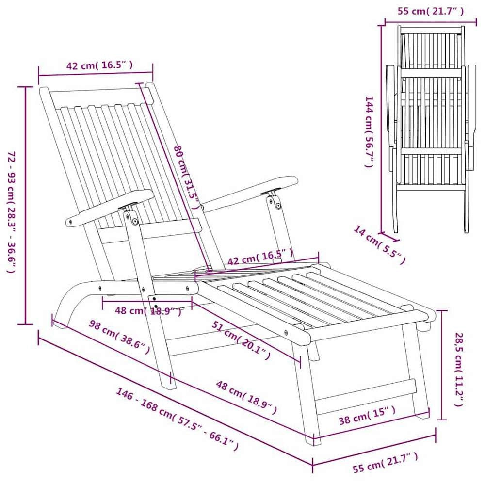 Garden Lounger With Footrest, Solid Acacia Wood