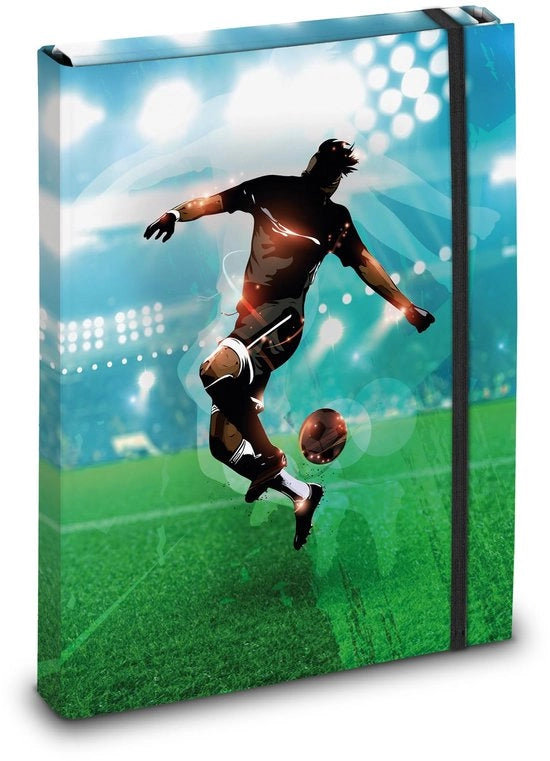 Notatino di classe con tema DIN A4 - cassa per notatini e ritagli con elastico - per bambini, adolescenti, studenti, ragazze (tema calcio)
