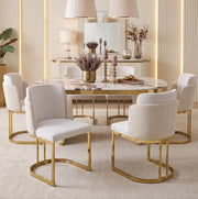 Set di 2 sedie in ciniglia beige con schienale doppio e gambe dorate