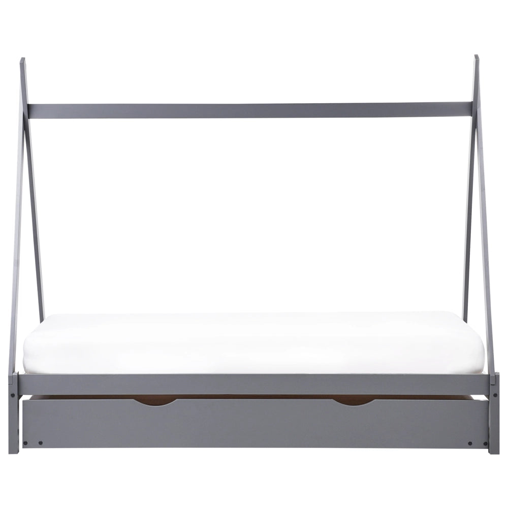 Letto a ribalta per bambini in legno di pino grigio UE misura singola 90 x 200 cm letto a doghe per cameretta moderna per bambini.