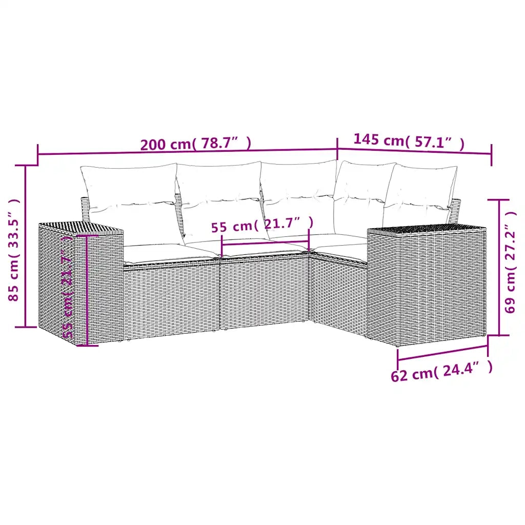 Salotto da Giardino-Set Divani da Giardino 4 pz con Cuscini Nero in Polyrattan 356455