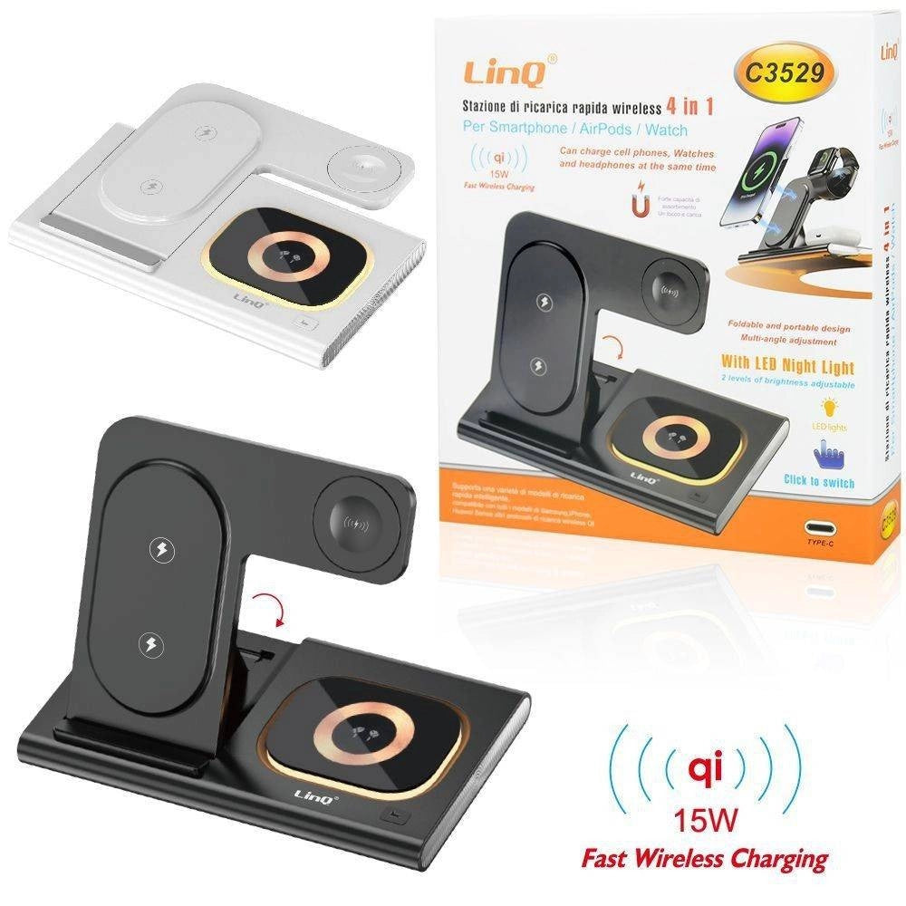 Trade Shop - Stazione Di Ricarica Wireless Veloce 4in1 15w Per Smartphone Iphone Watch C3529 -